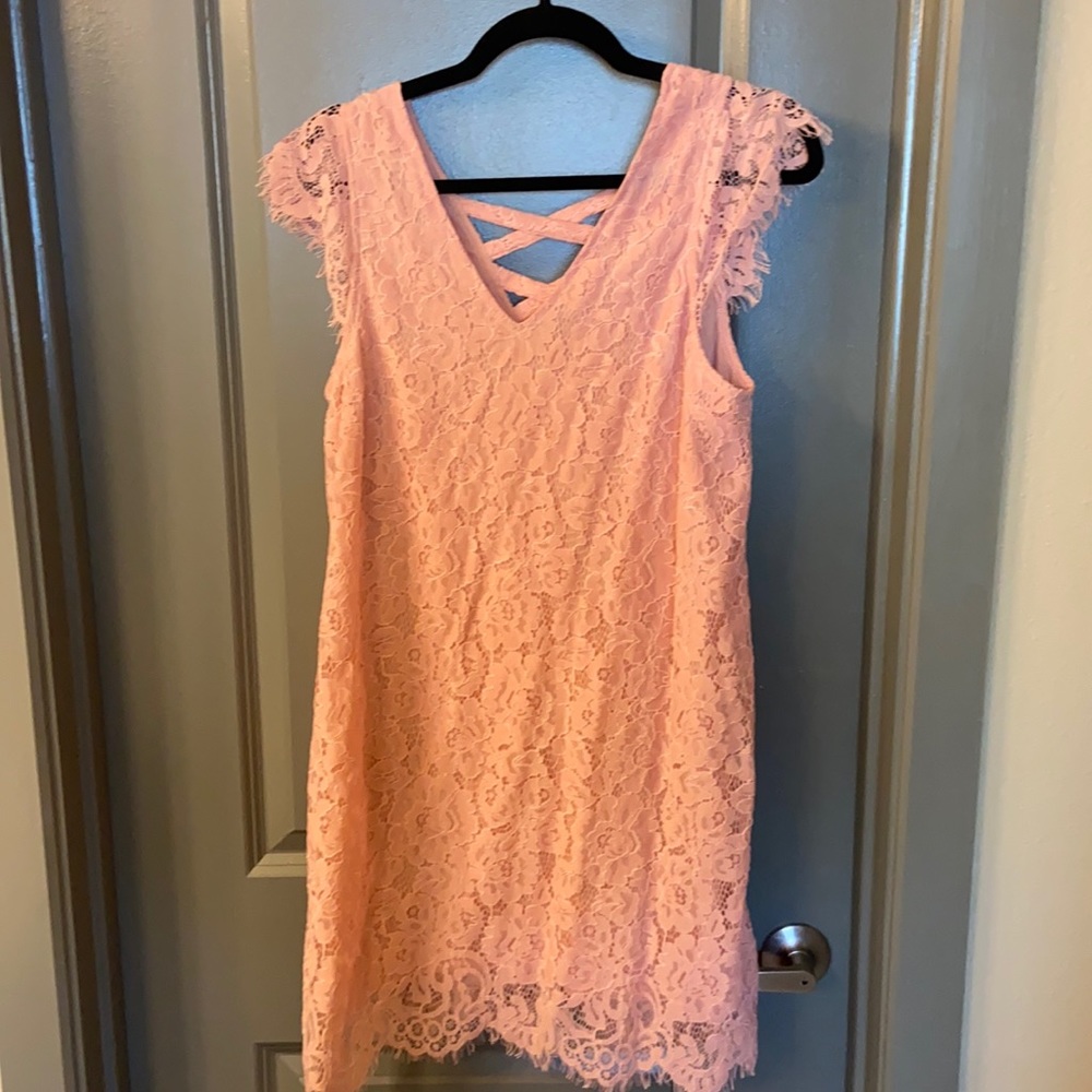 Pink lace dress.